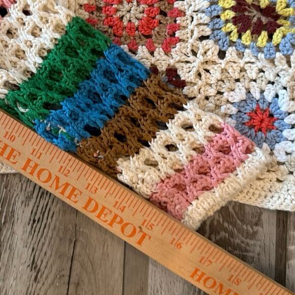 Women’s Open Knit Granny Square Crochet Sweater Button Closure Cottagecore Boho - Picture 6 of 7